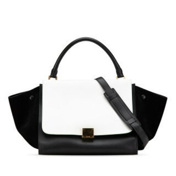 Celine Handbags - Celine Trapace Shoulder Bag Black White Leather Suede